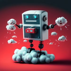 Wartungsverträge Firefly ein erfolgreicher Roboter jagt einen gefangenen Computer-Virus auf einer Wolke auf einen rot